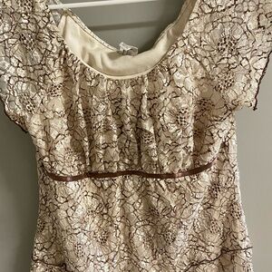 Venezia Cream and Brown Lace Top